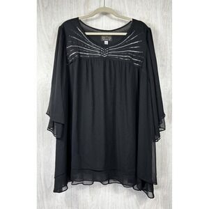 Bob Mackie Wearable Art Black Embellished Tunic 2X Sequin Beaded Elegant